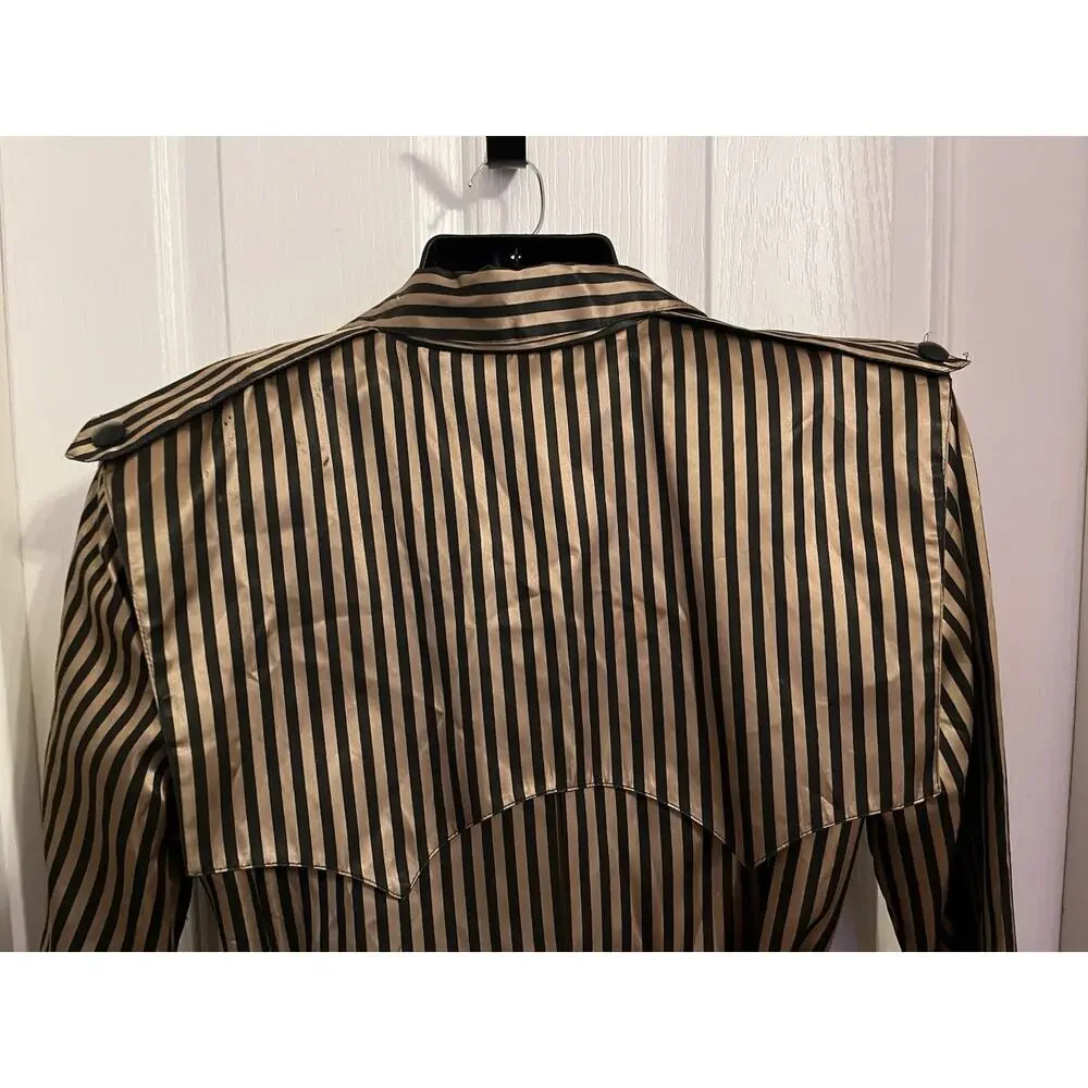 VTG 90s Cache Blazer Jacket Black Gold Striped Belted Satin Finish Mod Disco S/M
